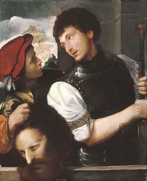 David with the Head of Goliath Oil Painting by Venetian School