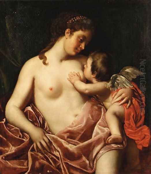 Venus and Cupid Oil Painting by Venetian School