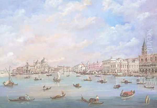 A view of the entrance of the Grand Canal, Venice Oil Painting by Venetian School