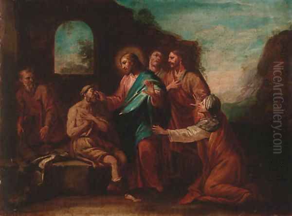 Christ Healing The Blind Oil Painting by Venetian School