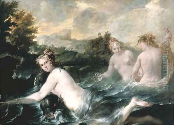 Nereids playing with a dolphin Oil Painting by Venetian School