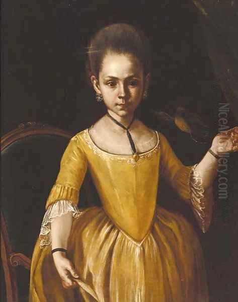 Portrait of a girl, half-length, in a gold dress Oil Painting by Venetian School