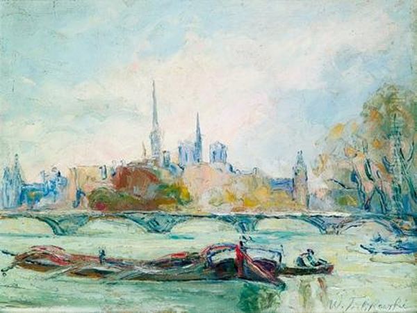 Peniches Sur La Seine Oil Painting by Wlodzimierz Terlikowski