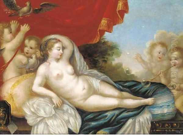 Venus reclining with putti Oil Painting by Venetian School