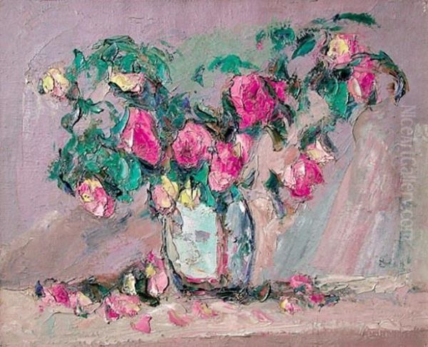 Roze W Wazonie, 1922 R. Oil Painting by Wlodzimierz Terlikowski