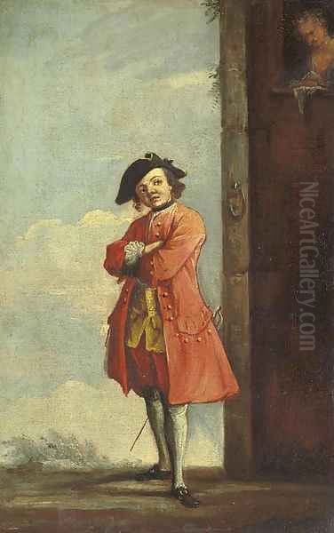 A gentleman in a landscape, with a lady at a window in a tower Oil Painting by Venetian School