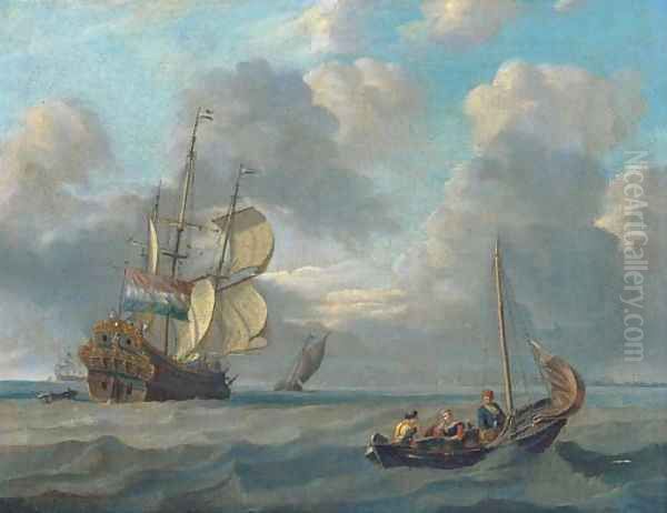 A Dutch warship running inshore Oil Painting by Abraham Storck