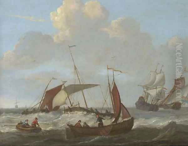 Dutch shipping in choppy seas Oil Painting by Abraham Storck