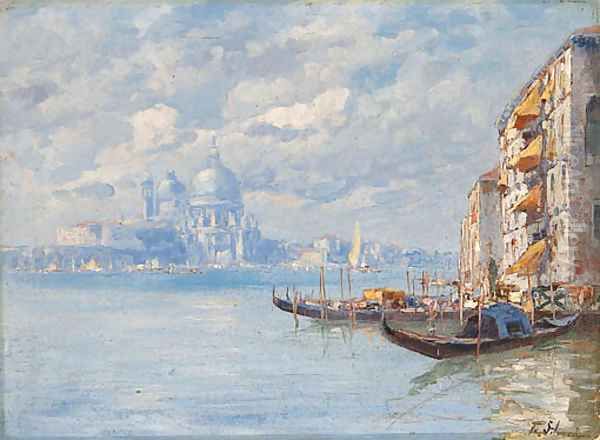 The Entrance To The Grand Canal With The Santa Maria Della Salute Beyond Oil Painting by Ferdinando Silvani