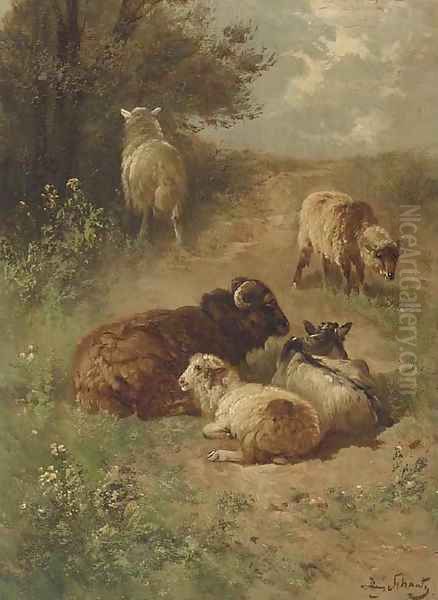 Sheep on a sandy track Oil Painting by Henri Schouten