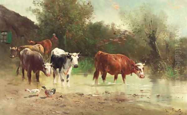 Watering cows Oil Painting by Henri Schouten