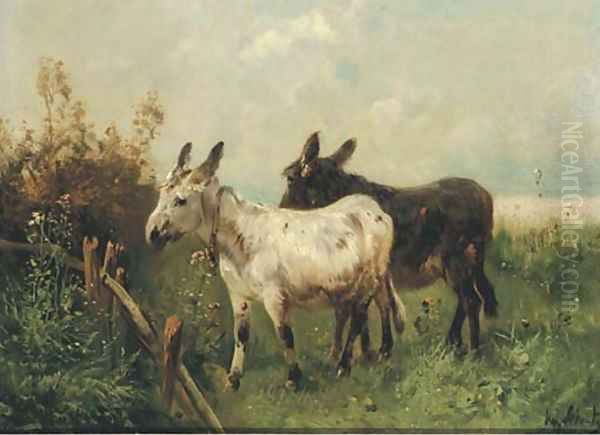 Donkeys in a meadow Oil Painting by Henri Schouten