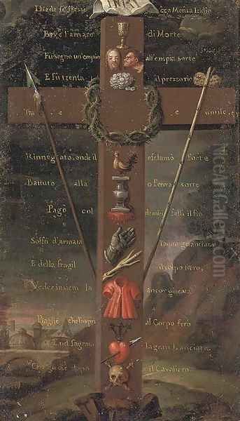 The Crucifix with Instruments of the Passion Oil Painting by Roman School