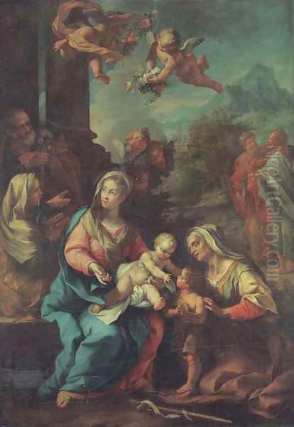 The Holy Family with the Infant Saint John the Baptist, Saint Elizabeth and Saint Anne Oil Painting by Roman School