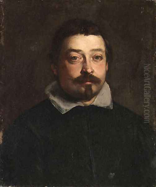 Portrait of a gentleman, bust-length, in a black coat with a white collar Oil Painting by Roman School