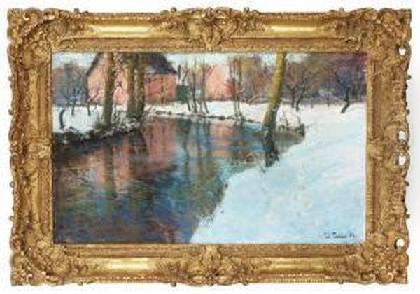 Winter Landscape With Stream Oil Painting by Fritz Thaulow