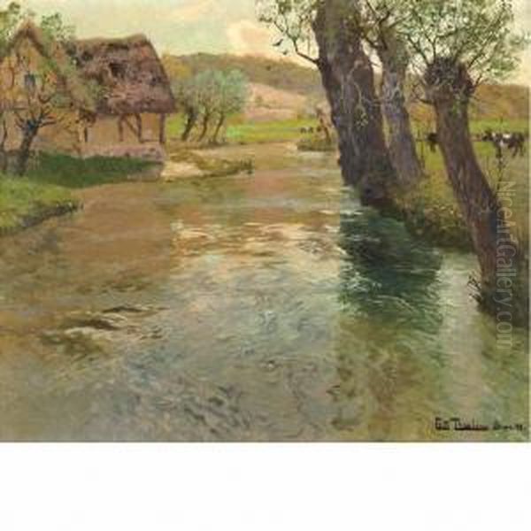 River Arques, Dieppe Oil Painting by Fritz Thaulow