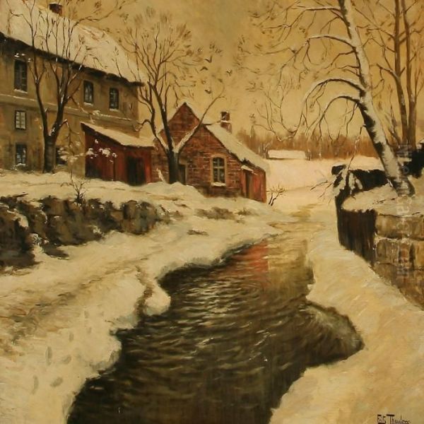 Winter Day At A Stream Oil Painting by Fritz Thaulow