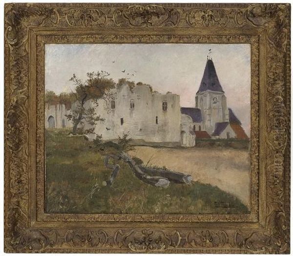 Castleruins And Churchin Picquigny Near Amiens Oil Painting by Fritz Thaulow