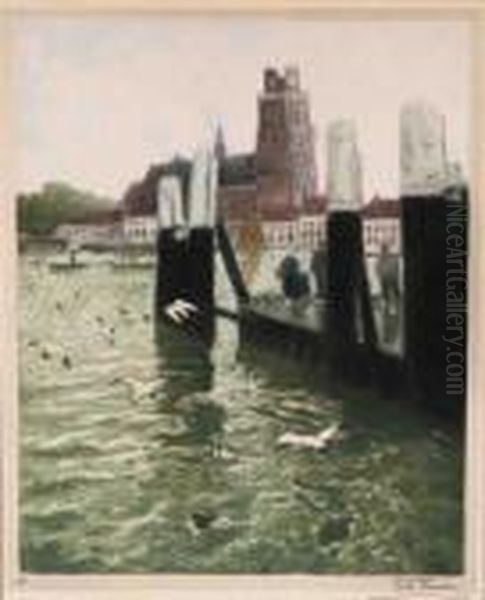 Makene / Les Mouettes (port De Bruges) Oil Painting by Fritz Thaulow