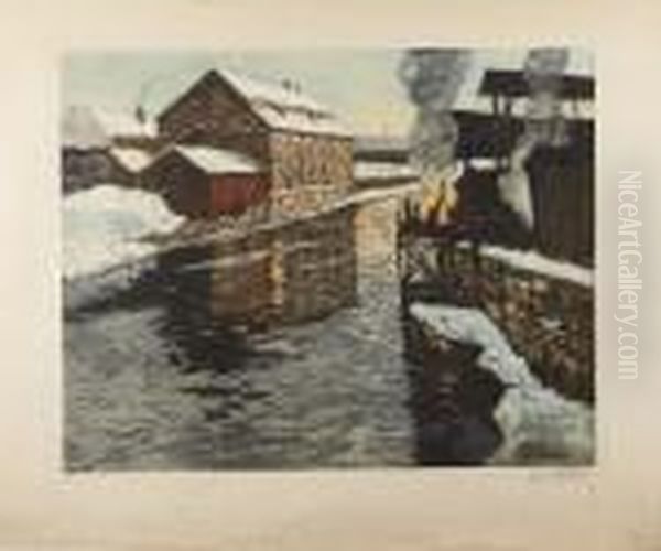 Motivfran Akersalven Oil Painting by Fritz Thaulow