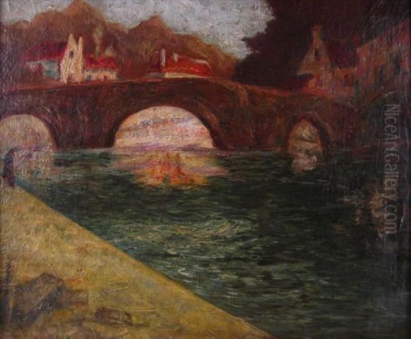 Bridge Overriver Oil Painting by Fritz Thaulow