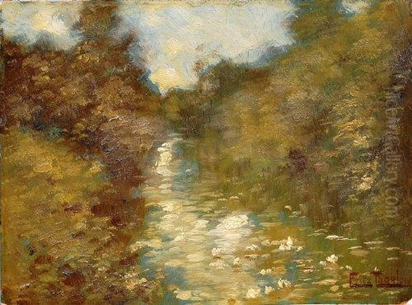 River Landscape Oil Painting by Fritz Thaulow