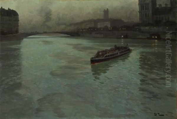 On The Seine, Paris Oil Painting by Fritz Thaulow