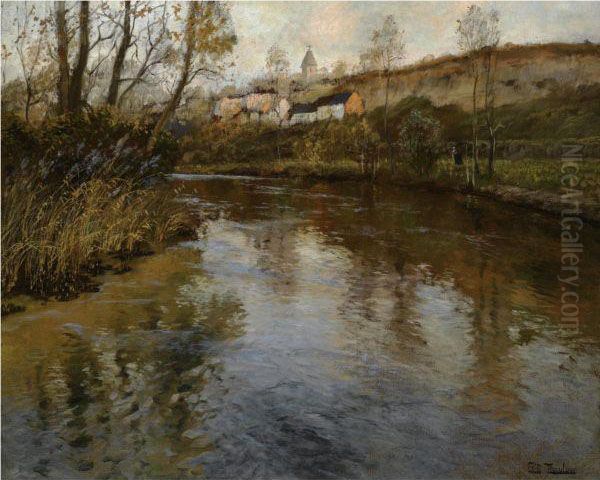 Elvelandskap (river Landscape) Oil Painting by Fritz Thaulow