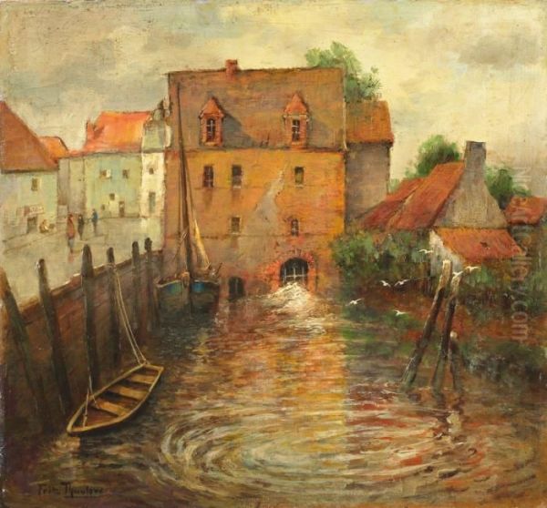 Stadtkanal Oil Painting by Fritz Thaulow