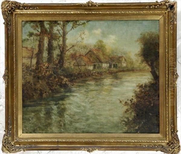 Landscape With Cottages Oil Painting by Fritz Thaulow