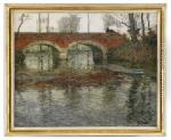 Franskt Flodlandskap Med Stenbro Oil Painting by Fritz Thaulow