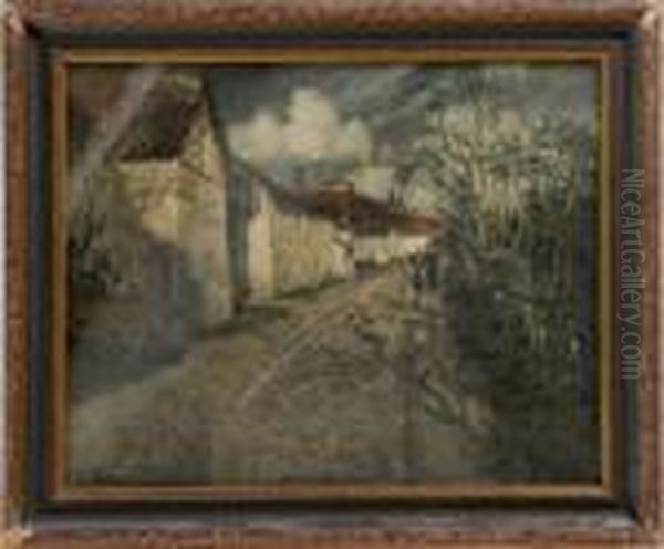 Village Scene Oil Painting by Fritz Thaulow