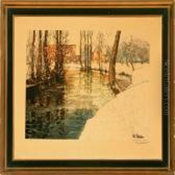 A Winter Landscape Oil Painting by Fritz Thaulow