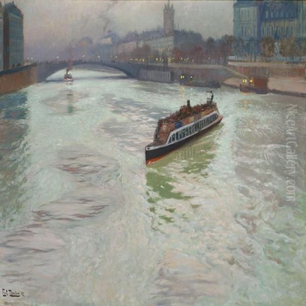 The Seine In Paris In November Oil Painting by Fritz Thaulow