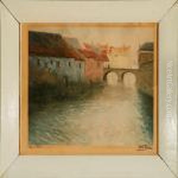 Canal Scene, Presumeably From Antwerp Oil Painting by Fritz Thaulow