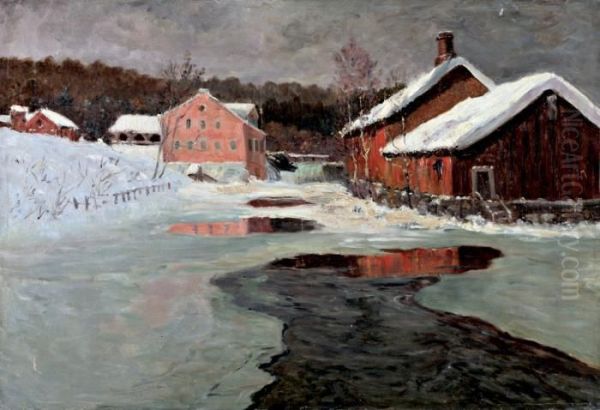 Paysage Enneige Oil Painting by Fritz Thaulow