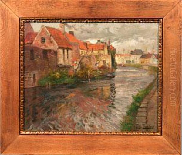 Flusslandschaft Mit Kleiner Stadt Im Herbst Oil Painting by Fritz Thaulow