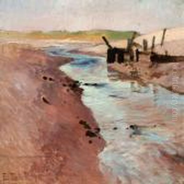 Low Tide At Ambleteuse, Nord-pas-de-calais, France Oil Painting by Fritz Thaulow