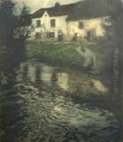 Untitled (nocturnal River Scene) Oil Painting by Fritz Thaulow