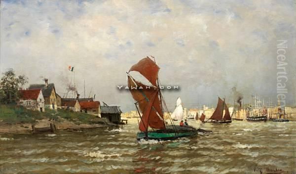 Fra Havnen Olje Pa Lerret Oil Painting by Fritz Thaulow