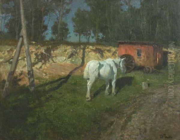 La Roulotte Oil Painting by Fritz Thaulow