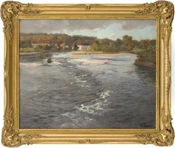 The River Dordogne Atbeaulieu Oil Painting by Fritz Thaulow