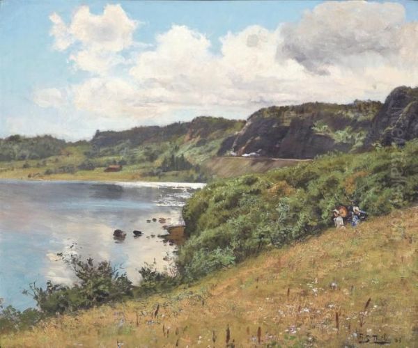 Norsk Summer Landskap - Ved Holmestrand (norwegian Summer Landscape- By Holmestrand) Oil Painting by Fritz Thaulow