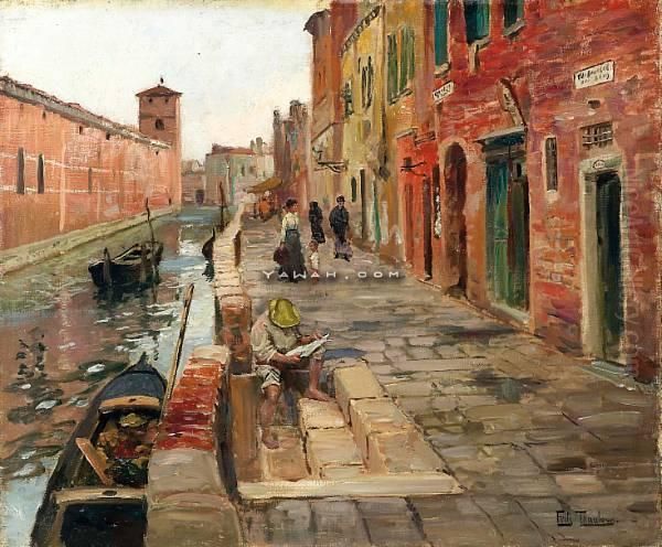 Fra Venezia Olje Pa Lerret Oil Painting by Fritz Thaulow