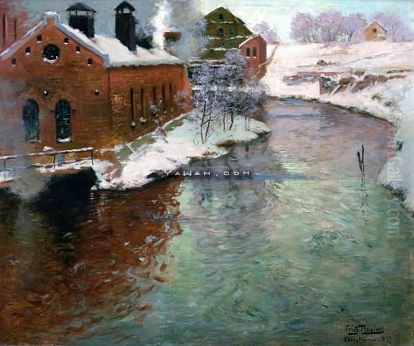 Fabrikkbygning Ved Akerselven Oil Painting by Fritz Thaulow