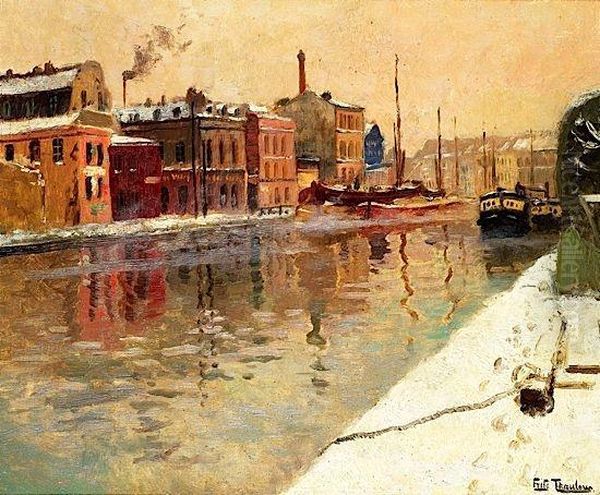 Le Canal St. Martin, Circa 1906 Oil Painting by Fritz Thaulow