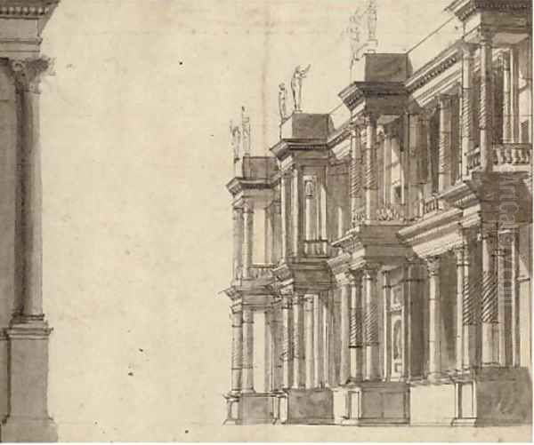 An architectural study of the facade of a Palazzo Oil Painting by Roman School