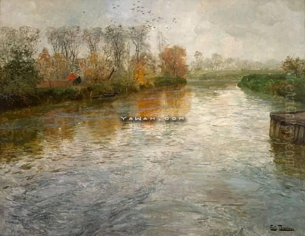 Elvelandskap Om Hosten Olje Pa Lerret Oil Painting by Fritz Thaulow