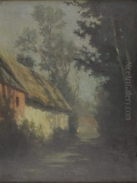 Norwegian, - Moonlit Path,normandy Oil Painting by Fritz Thaulow